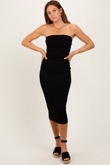 Black Fitted Tube Knit Maternity Midi Dress