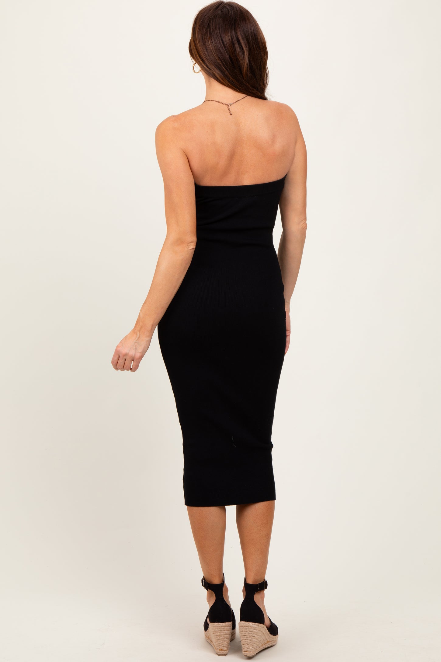 Black Fitted Tube Knit Midi Dress