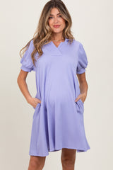Lavender Textured Maternity Polo Dress