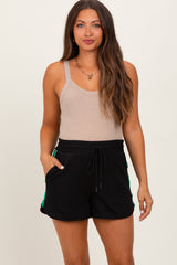 Black Drawstring Stripe Detail Maternity Shorts