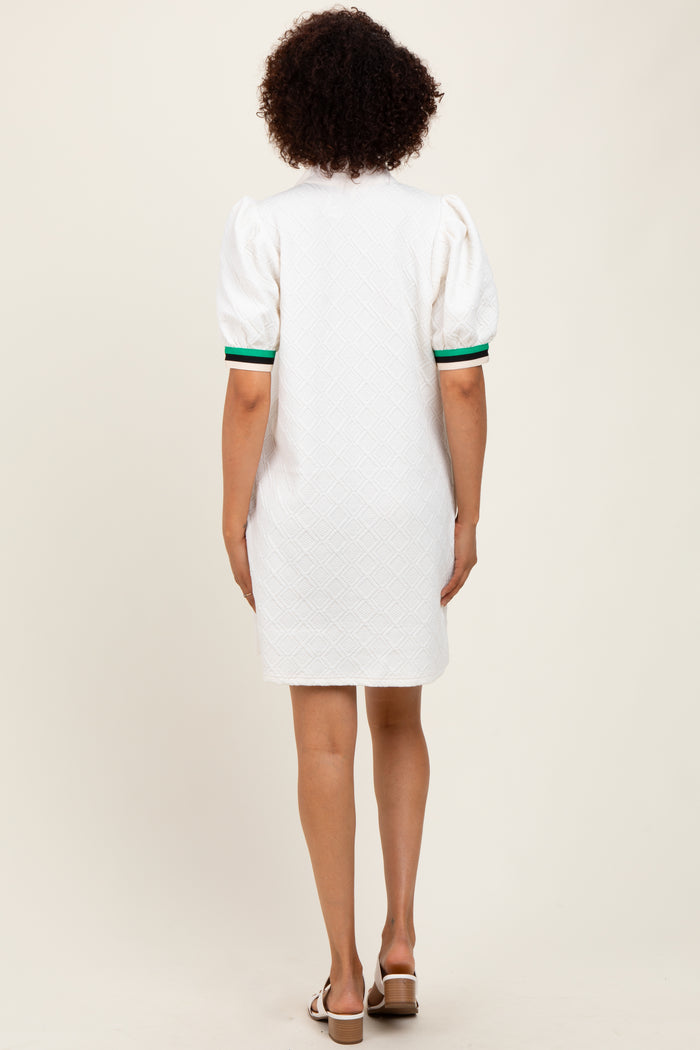 Ivory Jacquard Zipper Collar Mini Dress