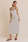 White Striped Ribbed Adjustable Strap Midi Dress