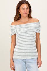 Sage Off The Shoulder Striped Top