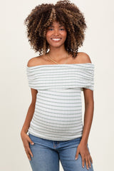 Sage Off The Shoulder Striped Maternity Top