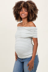 Sage Off The Shoulder Striped Maternity Top