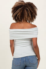 Sage Off The Shoulder Striped Maternity Top