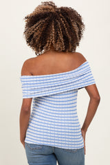 Blue Off The Shoulder Striped Maternity Top