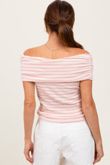 Light Pink Off The Shoulder Striped Top