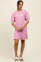 Pink Ribbed Knit Puff Sleeve Ruffle Hem Mini Dress