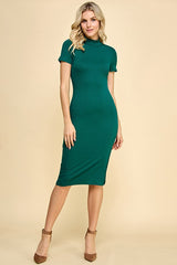 Hunter Green Mock Neck Short Sleeve Dress