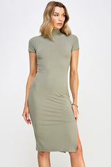 Light Olive Mock Neck Short Sleeve Maternity Dress