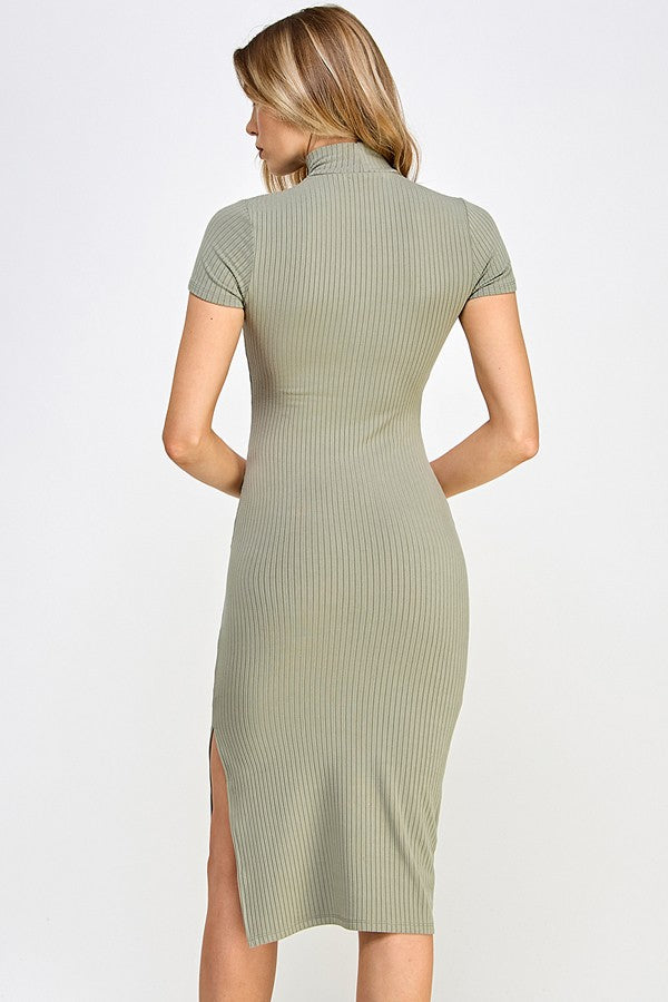 Light Olive Mock Neck Short Sleeve Dress