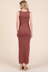 Rust Ribbed Basic Maxi Dress