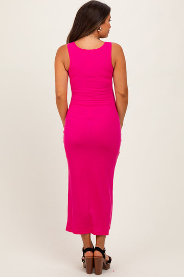 Fuchsia Ribbed Basic Maternity Maxi Dress