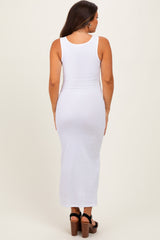 White Ribbed Basic Maternity Maxi Dress