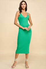 Green Ribbed Cami Midi Dress