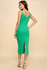 Green Ribbed Cami Midi Dress