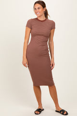 Brown Asymmetrical Ruched T-Shirt Dress
