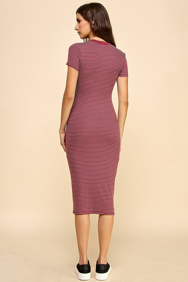 Burgundy Asymmetrical Ruched T-Shirt Dress