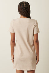 Beige Ribbed Knit Basic Short Sleeve T-Shirt Dress