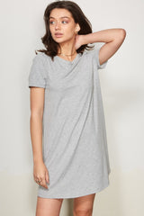 Heather Grey Ribbed Knit Basic Short Sleeve Maternity T-Shirt Dress