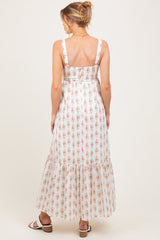 Ivory Floral Print Ruffle Hem Maternity Maxi Dress