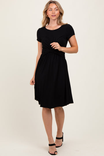 Black Twist Front Short Sleeve Dress