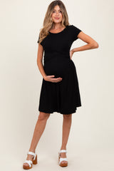 Black Twist Front Short Sleeve Maternity Dress