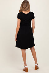 Black Twist Front Short Sleeve Maternity Dress