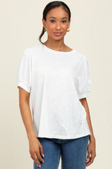 Ivory Ribbed Puffed Sleeve Top