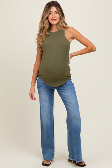 Blue Raw Hem Super Wide Leg Maternity Jeans