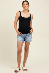 Light Blue Acid Wash Ripped Hem Maternity Jean Shorts