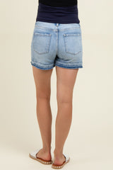 Light Blue Acid Wash Ripped Hem Maternity Jean Shorts