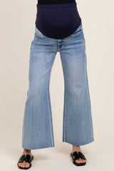 Light Blue Cut Hem Maternity Wide Leg Jeans