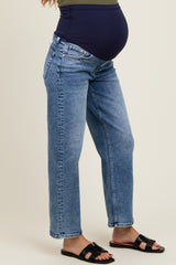 Blue Slim Ankle Barrel Leg Maternity Jeans