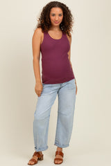 Light Blue Rolled Cuff Barrel Leg Maternity Jeans