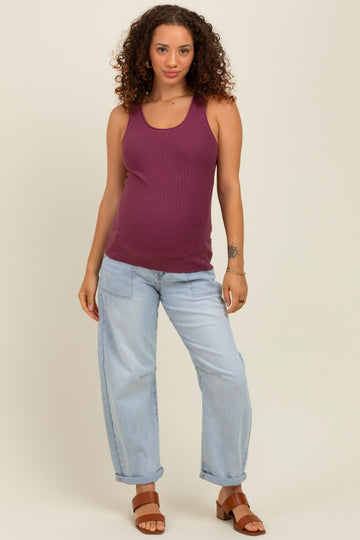 Light Blue Rolled Cuff Barrel Leg Maternity Jeans