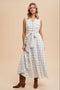 White Plaid Sleeveless Sash Tie Shirt Dress