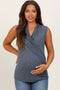 Charcoal Draped Crossover Maternity Sleeveless Top