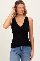 Black Ribbed Crossover Neckline Tank