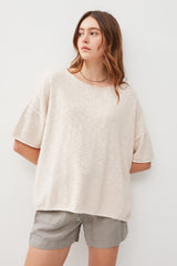 Cream Knit Drop Shoulder Short Sleeve Maternity Top