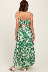 Green Floral Cutout Tie Back Maxi Dress