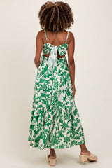 Green Floral Cutout Tie Back Maternity Maxi Dress