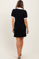 Black Textured Knit Contrast Collar Mini Dress