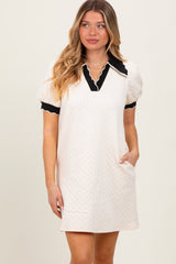 Cream Textured Knit Contrast Collar Mini Dress