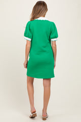 Green Textured Knit Contrast Collar Maternity Mini Dress