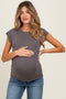 Charcoal Side Ruched Maternity Short Sleeve Top