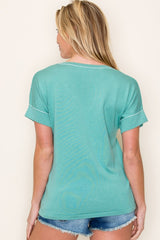 Jade Knit Stitch Accent Short Sleeve Top