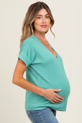 Jade Knit Stitch Accent Maternity Short Sleeve Top