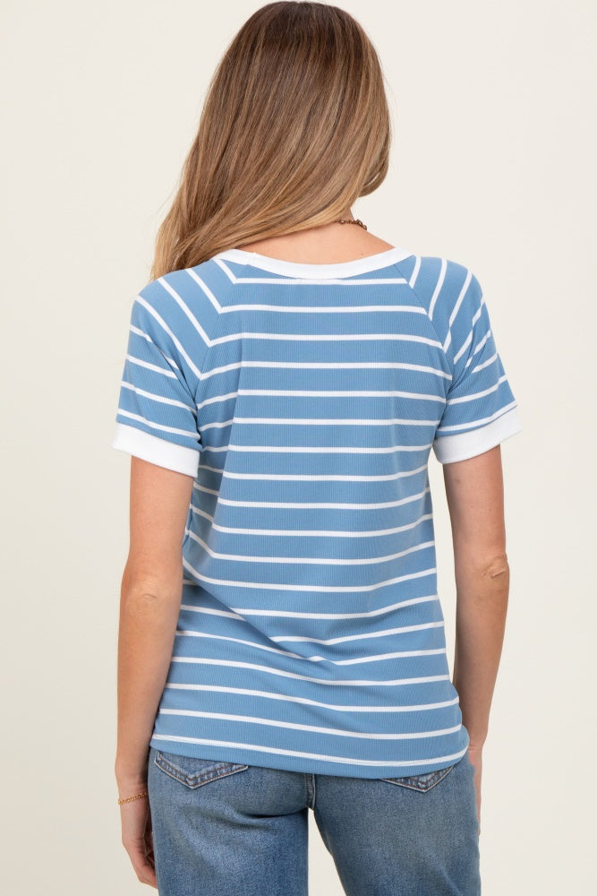 Blue Striped Contrast Border Maternity Top